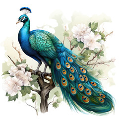 Fototapeta premium watercolor Peacock clipart, Generative Ai