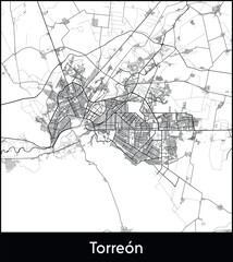 Torreon Minimal City Map (Mexico, North America) black white vector illustration