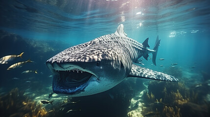 Whale shark and scuba divers - obrazy, fototapety, plakaty