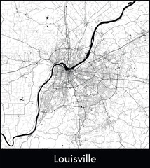 Obraz premium Louisville Minimal City Map (United States, North America) black white vector illustration