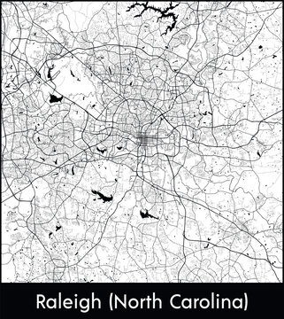 Raleigh North Carolina Minimal City Map (United States, North America) black white vector illustration