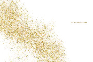 Gold Glitter Texture Isolated On White. Goldish Color Sequins. Golden Explosion Of Confetti. Design Element. Celebratory Background. Vector illustration.