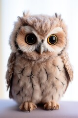 Obraz premium A stuffed owl sitting on top of a table. Generative AI.