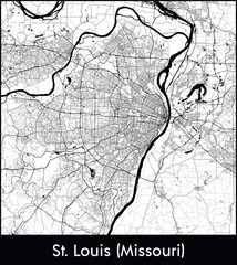 St. Louis Missouri Minimal City Map (United States, North America) black white vector illustration