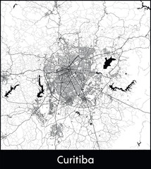 Curitiba Minimal City Map (Brazil, South America) black white vector illustration