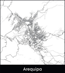 Arequipa Minimal City Map (Peru, South America) black white vector illustration
