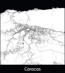 Caracas Minimal City Map (Venezuela, South America) black white vector illustration
