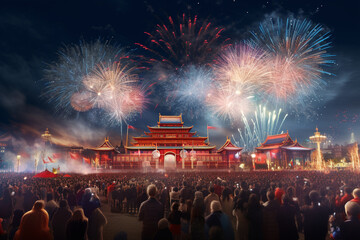 Firework new year background.AI generative.