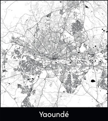 Yaounde Minimal City Map (Cameroon, Africa) black white vector illustration