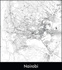 Nairobi Minimal City Map (Kenya, Africa) black white vector illustration