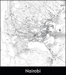 Fototapeta premium Nairobi Minimal City Map (Kenya, Africa) black white vector illustration
