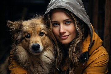 Attractive Woman Hugging Her Dog For A Portrait - Photo Shoot - Generative AI