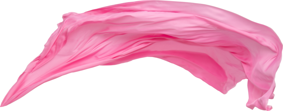 Pink Fabric Cloth Wind, Flying Blowing Pink Silk, Isolated on White Background