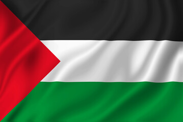 Palestine flag: Palestinian state flag in high resolution and in full frame. Ideal for editorial use, backgrounds, and graphic design representing Middle Eastern culture and geopolitics.