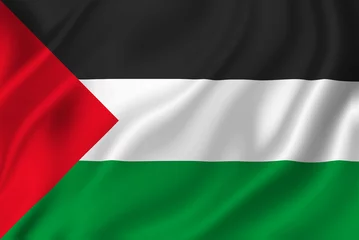 Fotobehang Palestine flag: Palestinian state flag in high resolution and in full frame. Ideal for editorial use, backgrounds, and graphic design representing Middle Eastern culture and geopolitics. © somartin
