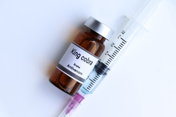 king cobra, Snake antivenoms in a vial, Serum for injection to prevent venom from snake bites