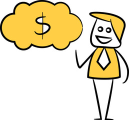 Doodle Businessman and Dollar Bubble
