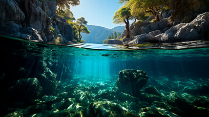 underwater world in the deep blue sea