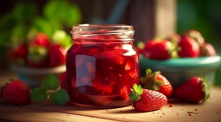 Strawberry jam and fresh berries.