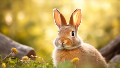 Fototapeta na wymiar Easter Bunny with beautiful Spring Nature.