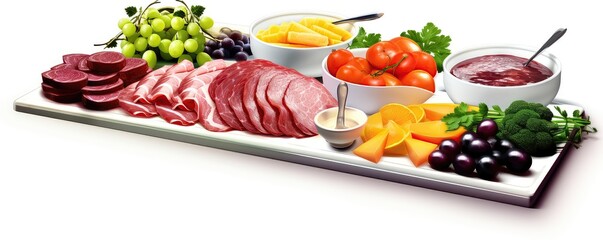 Catering Buffet With Meat And Colorful Fruitsvegetables