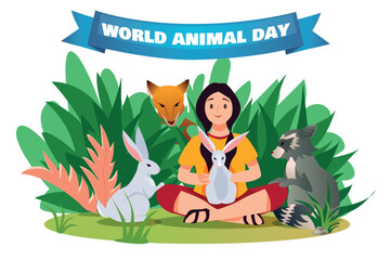Banner concept animal day in flat cartoon design. This art work adorned with wild animals celebrates Animal Day, serving as tribute to the diverse and awe-inspiring creatures. Vector illustration.