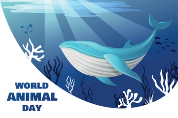 Banner concept animal day in flat cartoon style. This image showcases variety of sea animals, emphasizing their unique adaptations and the delicate balance of marine ecosystems. Vector illustration.