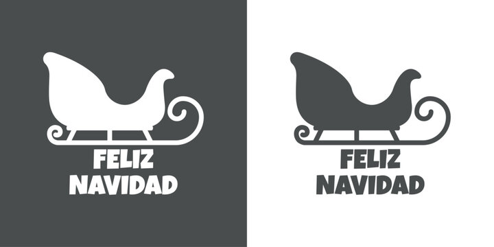 Tiempo de Navidad. Logo con palabras en texto manuscrito Feliz Navidad en espa&ntilde;ol con silueta de trineo de Santa para su uso en tarjetas y felicitaciones
