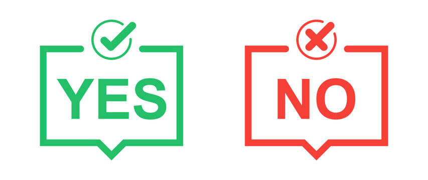 Green check mark and red cross icon.Set of simple icons in flat style: Yes-No, Approved-Disapproved, Accepted-Rejected, Right-Wrong, Correct-False, Green-Red, Ok-Not Ok. Vector illustration