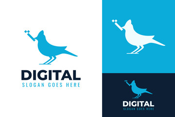 Lark Bird with Digital Stick Technology Internet Software Logo Design Branding Template
