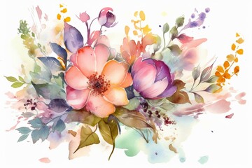 Spring floral watercolor decoration. Generative AI