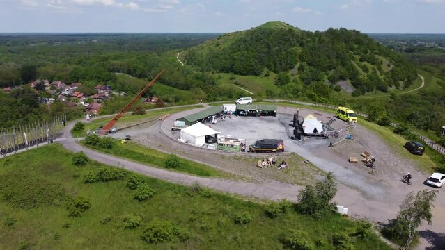 Festival Preparation on Top of Mine Slag Heap, Beringen AERIAL ORBIT