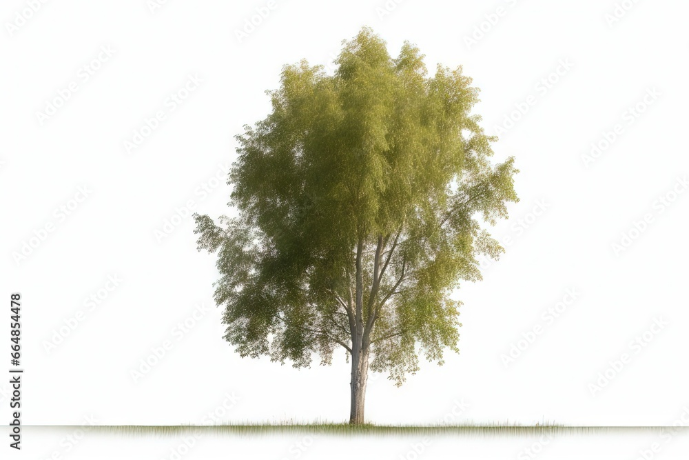 Wall mural Green poplar tree on white background