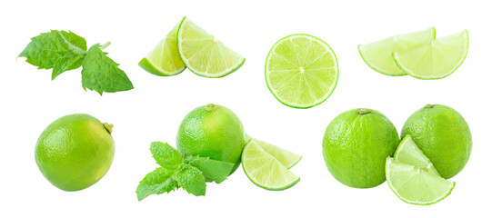 Set of limes isolated on white background