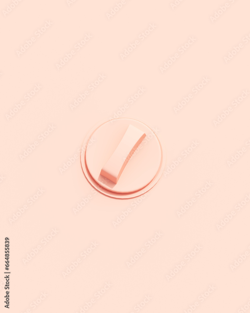 Poster rose pink button switch round technology design element pink peach background 3d illustration render