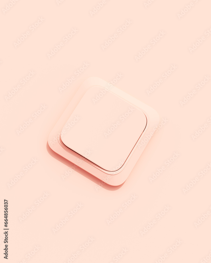 Poster rose pink button switch square technology design element pink peach background 3d illustration rende