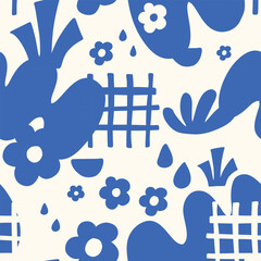 Groovy modern doodle pattern with retro style flowers.