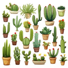 Poster Kaktus im Topf The Cactus set on white background. Clipart illustrations.