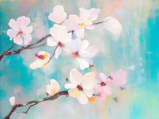 abstract layers on the overlay, spring blossoms