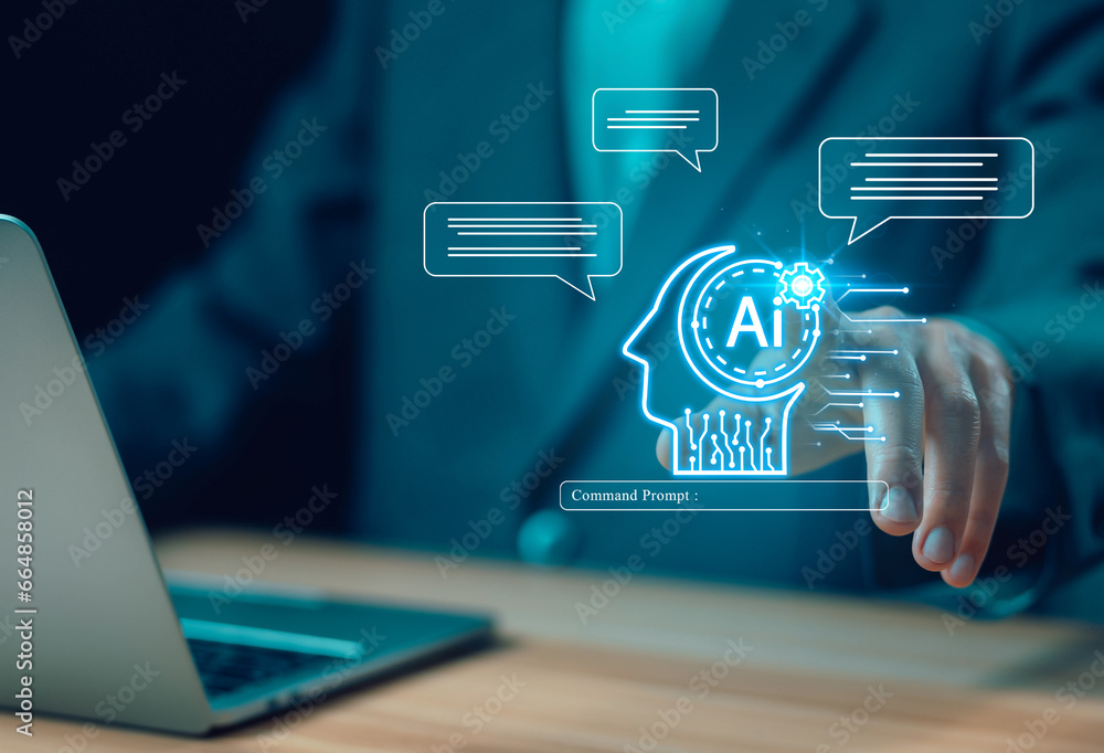 Poster ai chat. chatbot artificial intelligence open for customers