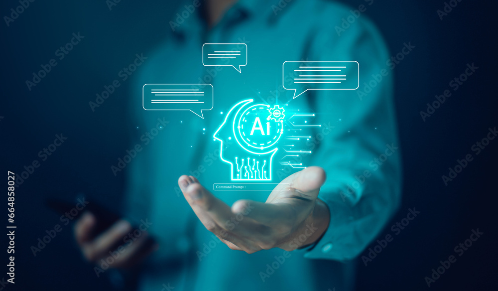 Poster ai chat. chatbot artificial intelligence open for customers