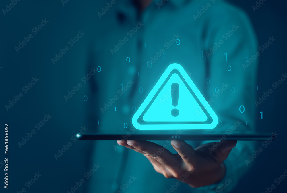 Canvas Prints tablet shows a warning sign of system failure concept caution danger
