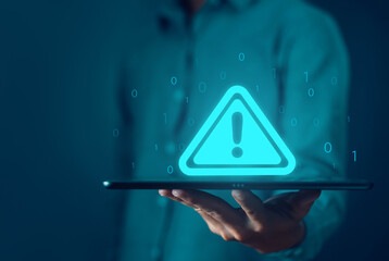 tablet shows a warning sign of system failure concept caution danger