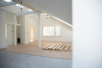 very modern, beautiful bright loft apartment with newly laid, glued parquet floor, not yet completely finished