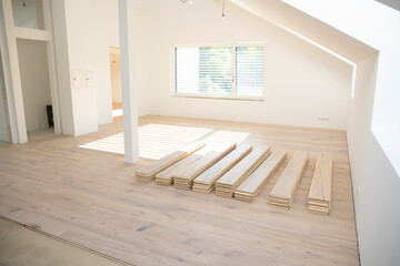 very modern, beautiful bright loft apartment with newly laid, glued parquet floor, not yet completely finished