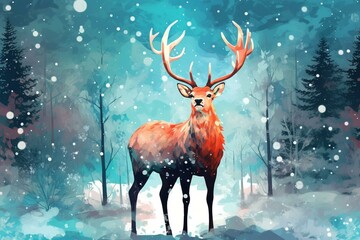 Christmas design with deer and snowflakes. Generative AI