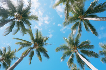 Obraz premium Palm trees against the blue sky with clouds