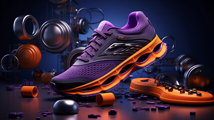 3D product commercial render of sports equipment, such as high-performance bicycles, athletic shoes, or fitness trackers, illustrating their durability and performance benefits - obrazy, fototapety, plakaty