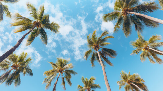 Palm trees against the blue sky with clouds