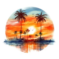 Fototapeta na wymiar Tropical sunset for t-shirt design.